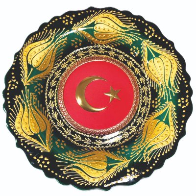 Çini Türk Bayrağı Armalı Altın Yaldız Tabak 18cm